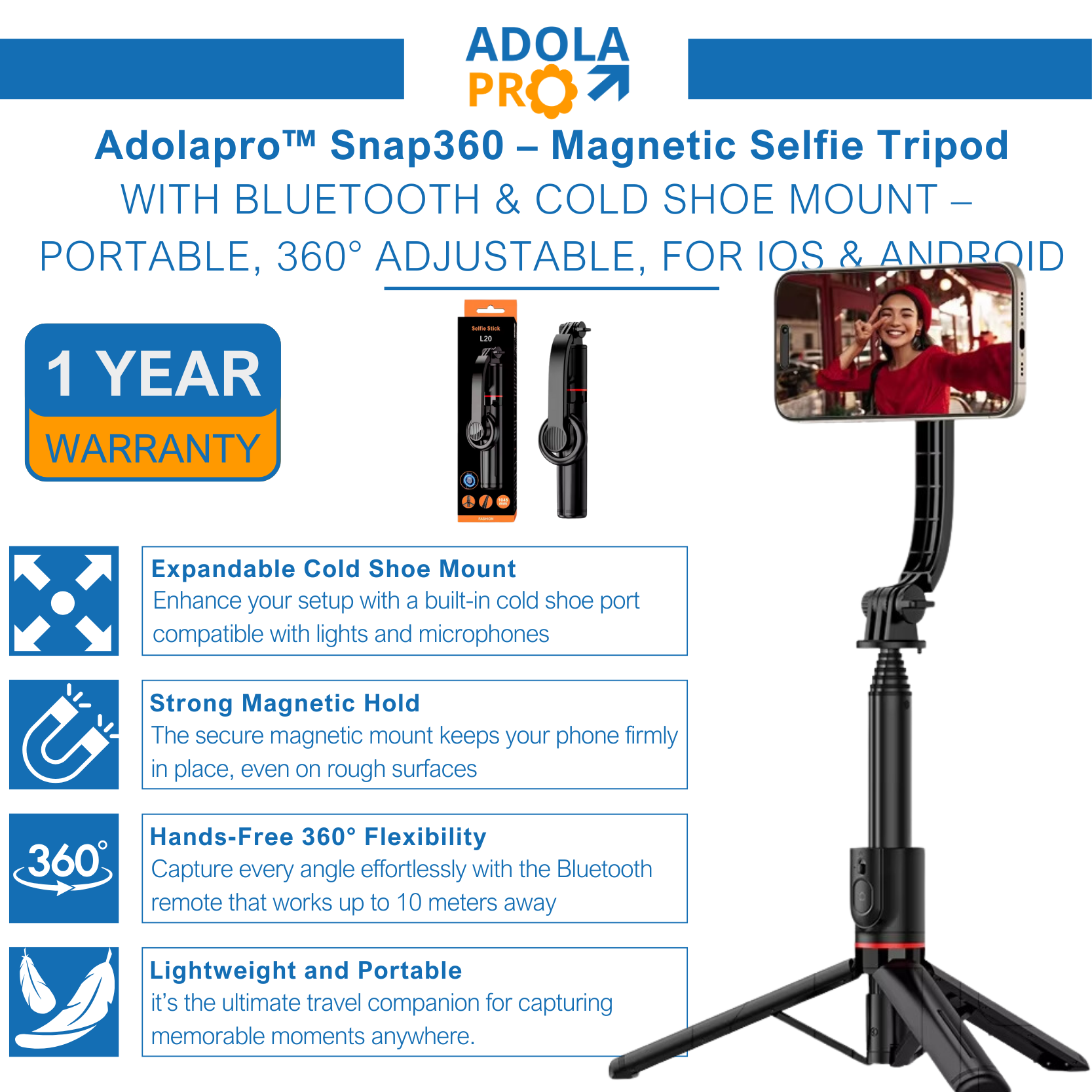 Zadira Snap360 – Magnetisches Selfie-Stativ