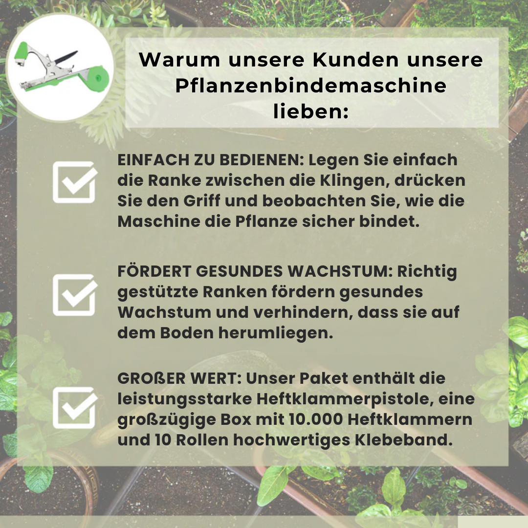 50% RABATT ENDET HEUTE | TieUp Pflanzenbindemaschine | inkl. 10 Rollen Klebeband